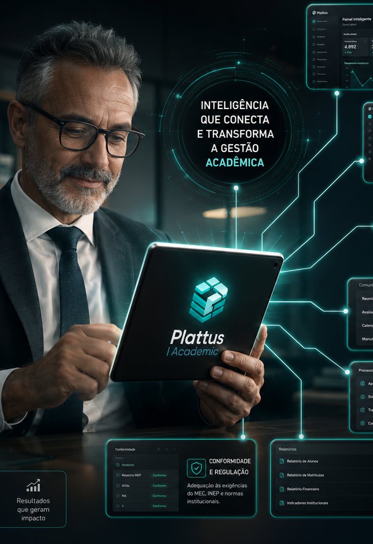 Gestor usando a Plattus Academic no tablet